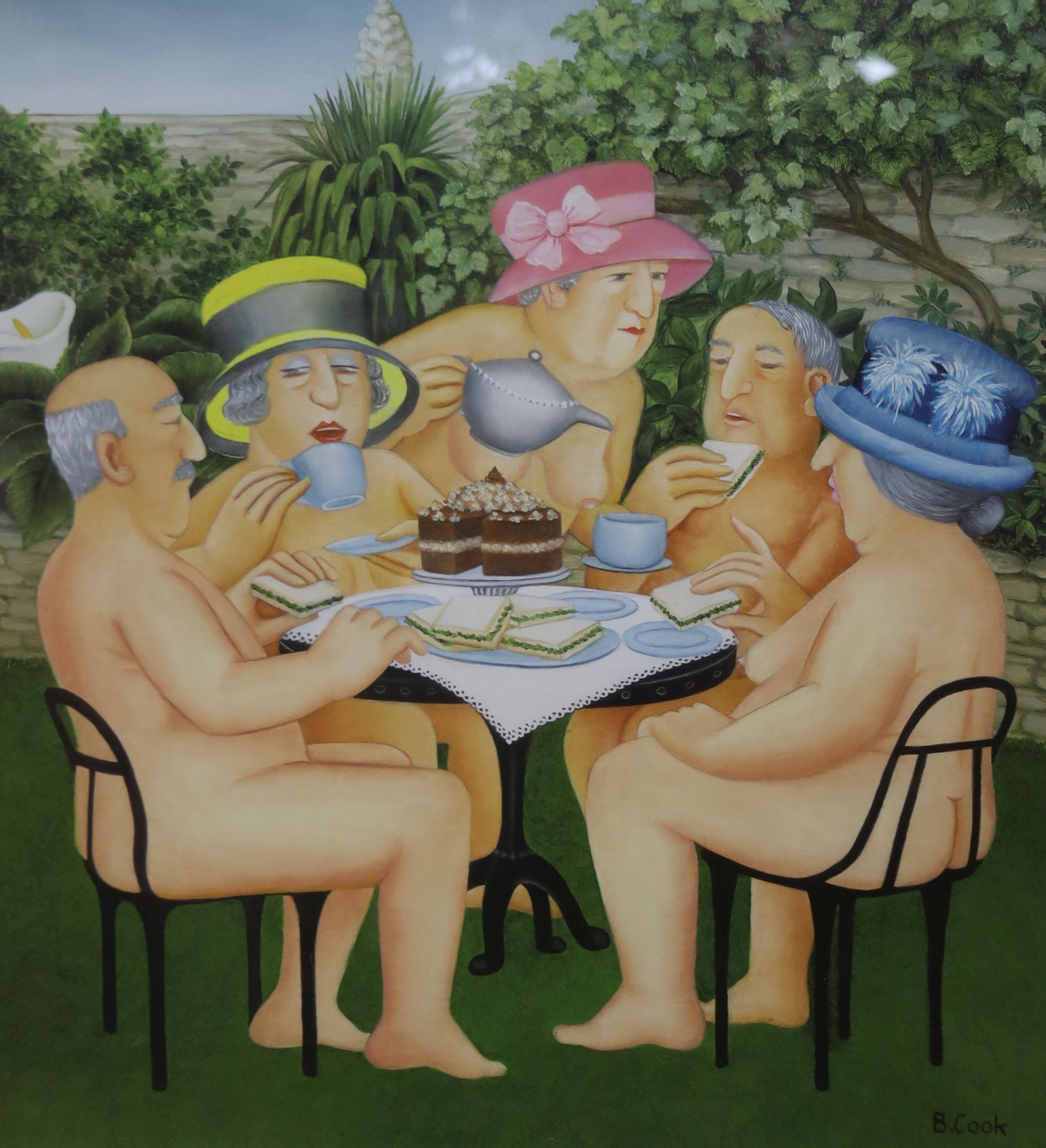 Beryl Cook, limited edition print, 'Tea in the Garden', signed in pencil, 374/650 with COA verso, 42 x 39cm